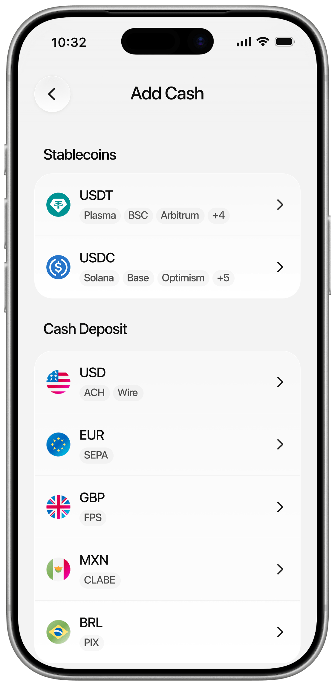 Plasma One currency account screen
